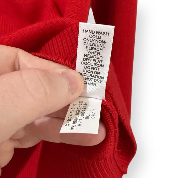 Banana Republic Floral Embellished Red Cardigan Merino Wool Blend SP Holiday - Picture 6 of 11